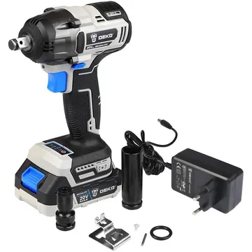 Chave de Impacto Parafusadeira Brushless 1/2 Pol com Bateria Lítio-Íon 2Ah 20V Carregador e Acessórios DEKO-DKBW20XL01-H