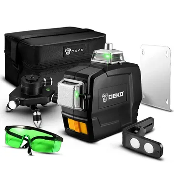 Nível a Laser Profissional 12 Linhas Verdes 20m 532nm com Acessórios DEKO-DKLL12PB1